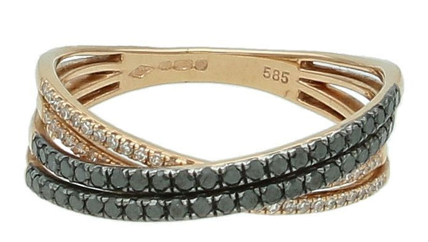 Pierścionek złoty DIAMENT różowe złoto, białe i czarne diamenty, obrączka. Pierścionki zaręczynowe. Piękny pierścionek ozdobiony trzema brylantami. Klasyka w najlepszym wydaniu.1.jpg